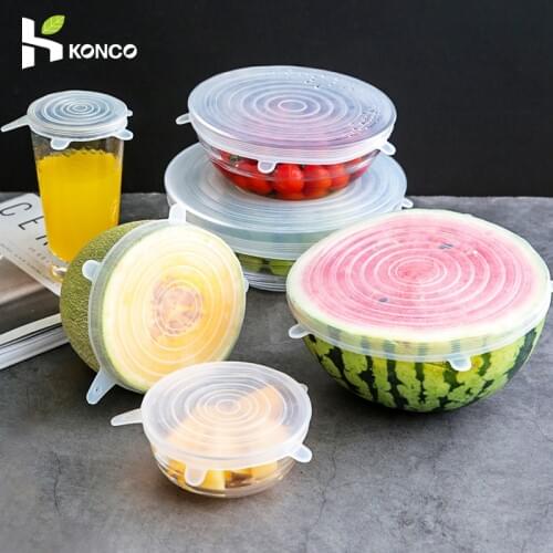 KONCO 6PCs Silicon Stretch Lids,Reusable Silicone Food Cover,Silicone Lids For Food Cookware Bowl
