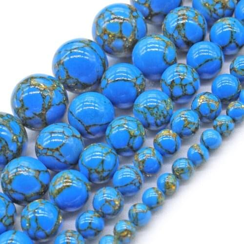 Blue Howlite Spun Gold Stone Loose Round Turquoises Spacer Beads for Jewelry Making DIY Bracelet Necklace 15'' 4/6/8/10/12mm