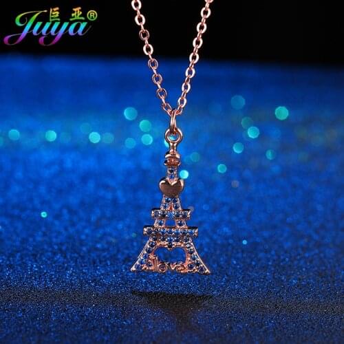 Fashion Micro Pvae Blue Zircon Floating Eiffel Tower Pendant Necklace For Thanksgiving Day Christmas Gift Jewelry