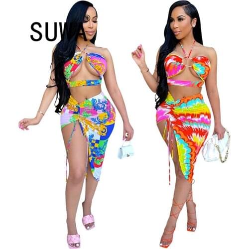 Fashion Skirt Set Sleeveless Crop Top And Mini Skirt Set Female Casual Beach 2 Pieces Suit