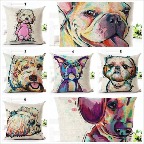 Dog Printed Cushion Covers for Car Chair 1 Piece Pillowcase 45x45 cm Polyester Throw Pillow Cover for Party Hotel Farmhouse