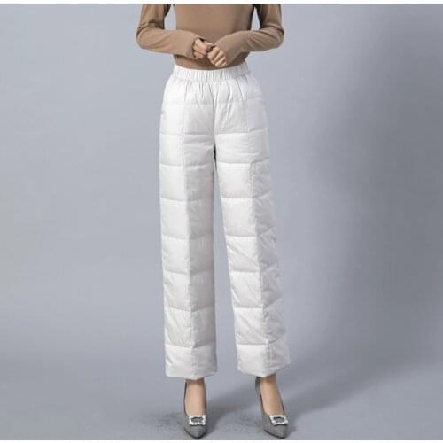Winter New White Duck down Wide Leg down Trousers Womens High Waist Warm Thick Large Size Pants Casual All-match Loose Trousers