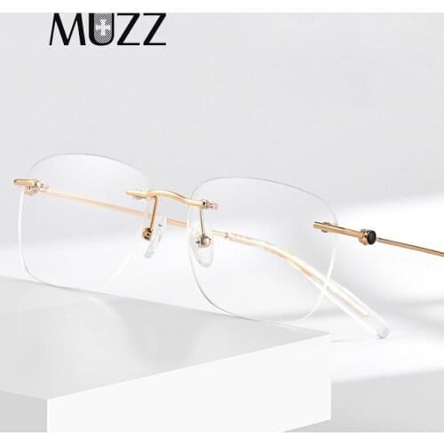 MUZZ Pure Titanium Glasses Frame Men 2021 New Square Rimless Prescription Eyeglasses Optical Korean Ultralight Retro Eyewear