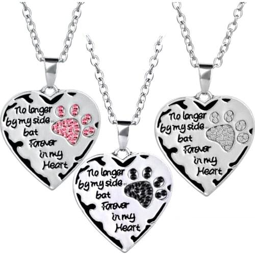 Three Colors No More On My Side, But Forever In My Heart Pet Lover Crystal Imprint Paws Letter Pendant Necklace