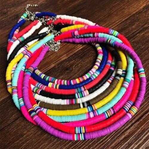 Bohemian Handmade Polymer Clay Colorful Collar Necklace Boho Color Soft Pottery Bead Satellite Choker Women Fashion Jewelry Gift