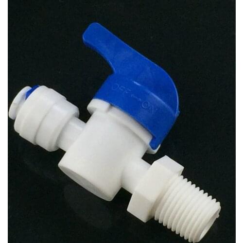 10PCS/LOT Plastic ball valve 1/4" external thread to 1/4" quick connect ID6.35mm for water purifier systerm RO machine