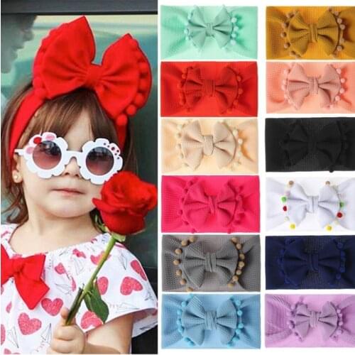2021 New Arrival Cute Turban Designer Solid Color Kids Hairband Baby Accessories Dlastic Bow Headband for Girls Hair Wraps