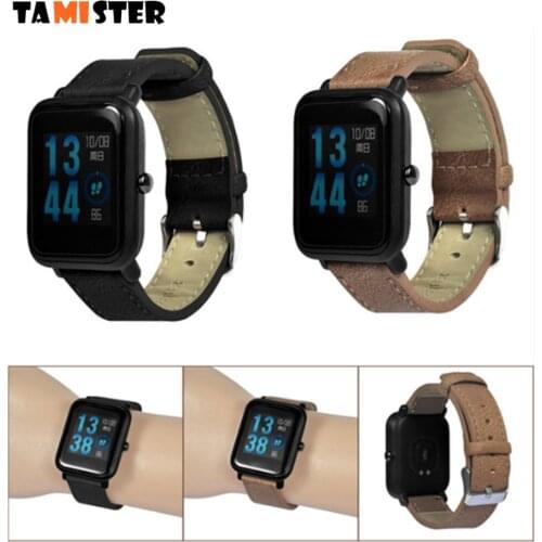 TAMISTER 20mm Genuine Leather Strap For Huami Amazfit Bip Bit Band for Xiaomi Amazfit Bip Smart Watch wristwatch accessories