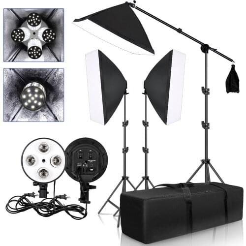 20W Softbox Photography Lighting Kit 50cmx70cm Professional Continuous Studio Lighting Equipment with Boom Arm Tripod Carry Case