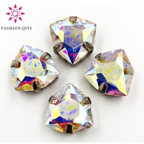 12mm 20pcs/bag Fat Triangle shape Crystal Clear AB color High quality Glass Crystal sew on rhinestones diy/clothing accessories