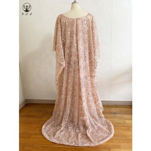 Glamorous Vestidos De Fiesta Bling Bling Sequin Lace Square Neck Cape Straight Rose Gold Evening Dresses