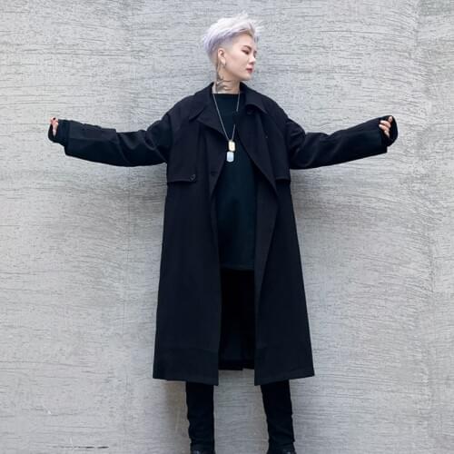 High Street Fashion Style Classic Single-Breasted Waistband Mens Long-Trench Coat Autumn Casual Male Windbreaker Overcoat Loose