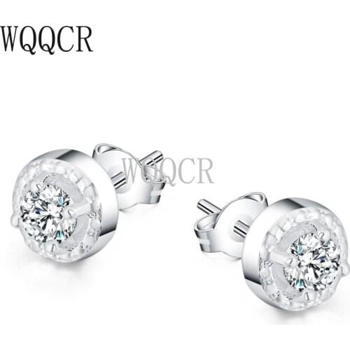 WQQCR New Pop Style 925 Sterling Silver Color High Quality Zircon White Luxury Daily Wear Silver Ear Stud Earrings