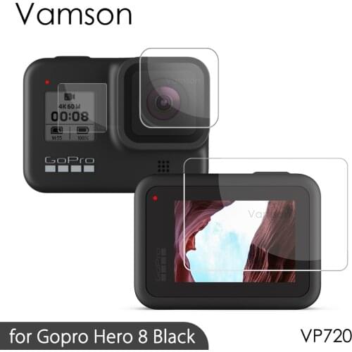 Vamson for Tempered Glass Lens + LCD Screen Protector For GoPro Hero8 Black Camera Protective Film For Go Pro 8 VP720