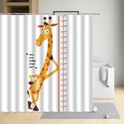 Child Digital Lovely Cartoon Measure Height Giraffe Alpaca Waterproof Cloth Curtain Bathtub Decor Bath Screen With Hooks