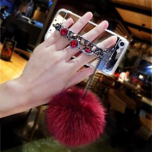 Diamond chain bracelet fox furry pompom mirror phone case For Huawei P10 P20 Lite Plus 2017 Mate 9 10 20 lite Pro