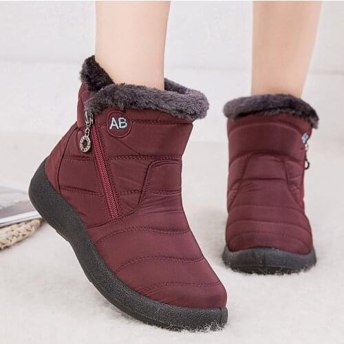 Women Ankle Boots Warm Plush Winter Shoes For Woman Boots Waterproof Snow Boots Black Womens Flat Shoes Female Ladies Footwear
