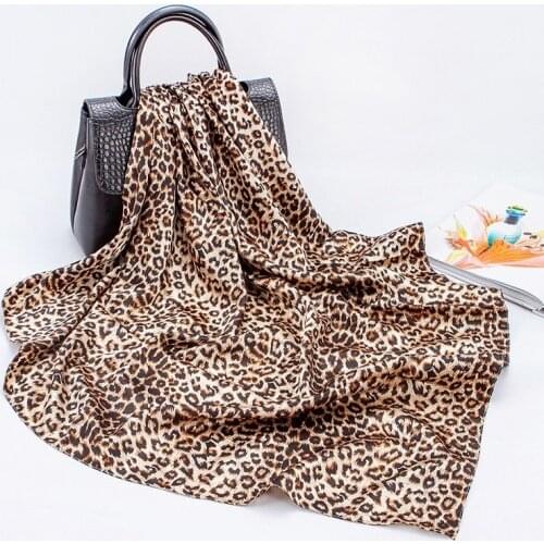 2021 Spring and Summer New Simulation Scarves Womens 90cm Square Scarves Satin Pure Leopard Scarves