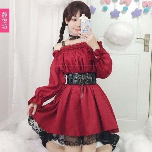 Japanese Hard Girl Wind Shoulder Waist Handsome Cross Lace Retro Dark Girl Slim Dress
