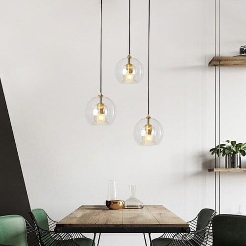 Loft Gold Pendant Light Retro Glass Ball Hanging Lamp Kitchen Light Fixture Dining Hanglamp Living Room Luminaire