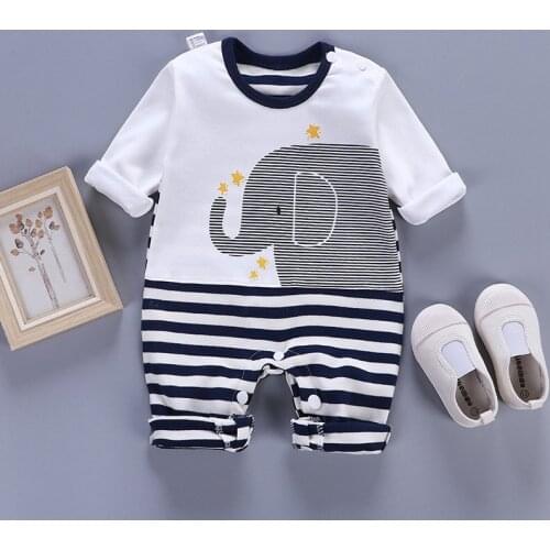 ZWY309 New Baby Boys Girls Rompers Autumn Long Sleeve V-neck Button Cute Cartoon Print Jumpsuit Newborn Playsuit Infant Clothing