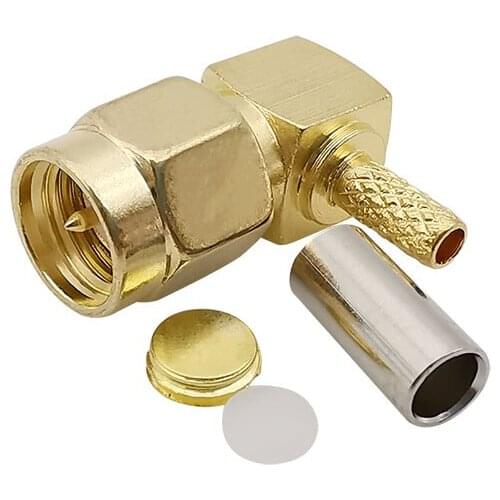 1Pcs Right Angle SMA Male Plug Crimp Connector Brass Gold-plated RF Coaxial Solder Adapter for RG316 RG174 LMR100 Coax Cable