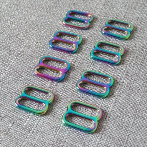 10pcs Rainbow metal adjuster sliders DIY bag dog collar belt Loop straps buckle garment sewing accessories tri-glides hardware
