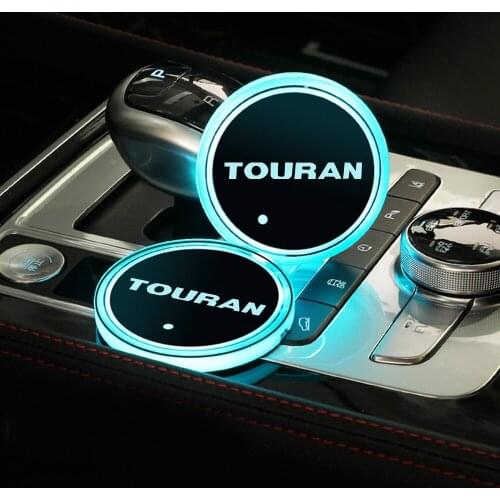 2Pcs For VW Volkswagen Touran 1 2 2003 2004 2005 2006 2007 2008 - 2021 Car Cup Holder Mat Colorful LED Light Coaster Accessories