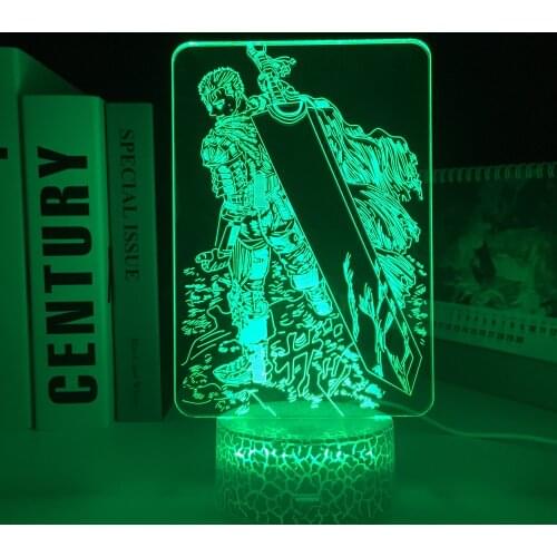 Berserk Guts Anime Figure 3D LED White Base Light for Bedroom Decorative Night Light Kids Birthday Gift Room Manga Table Lamp