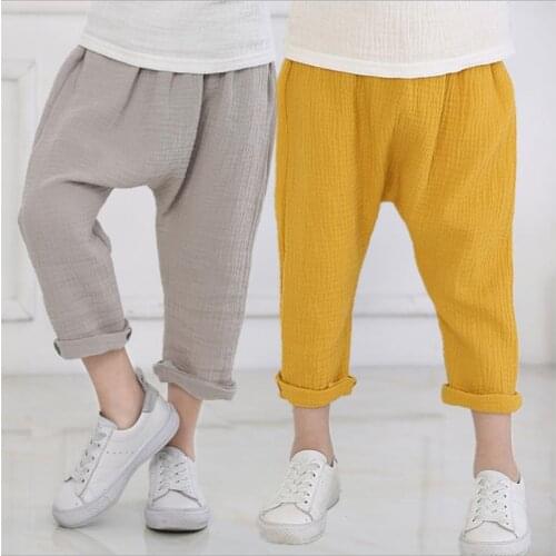 Linen Pleated Kids Pants Summer Girls Boys Pants Children Ankle-length Pants Harem Pants Baby Boy Girl Clothes 2-7 Year old