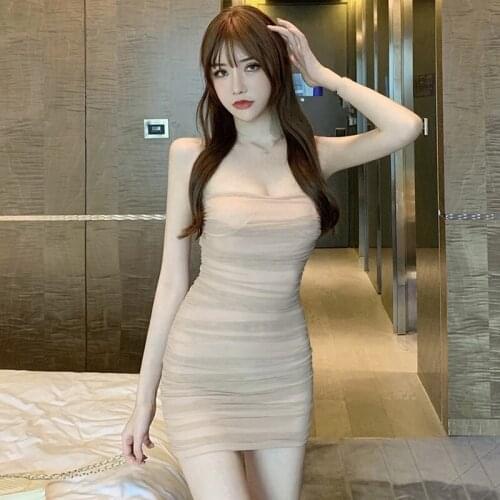 ZC3381 2021 summer new women fashion sexy temperament fashion net gauze wrinkle slim dress cheap wholesale