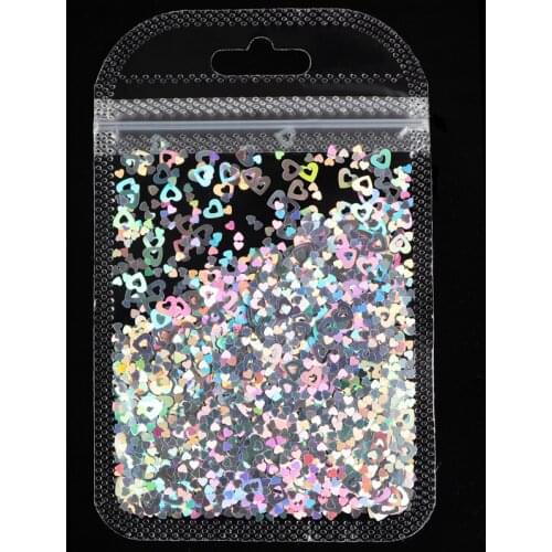 Holographic Hollow Heart Glitter Sequins Chunky Nail Art Flakes For Manicure Polish Decoration 3 Colors Nail Decals Glitter