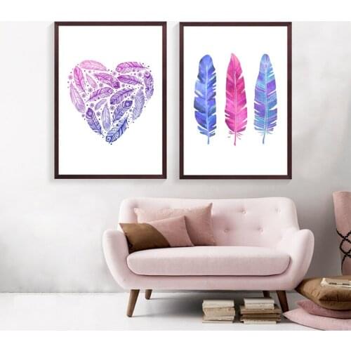 Beautiful Ethnic Feathers Print Art Wall Decor , Hand Painted Watercolor Bird Feathers Print Poster Canvas Painting Wall Art