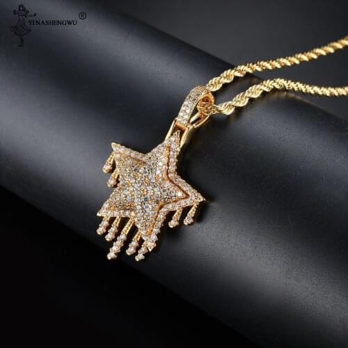 Iced Out Cubic Zircon Bling Drip Star Mens Women Necklace & Pendant Gold Silver Color Hip Hop Jewelry Rope Chain For Men Gifts