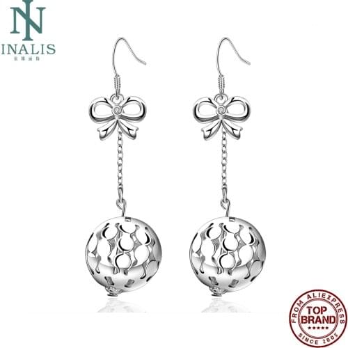 INALIS Hollow Sphere Drop Earrings For Women Simple White 5A Clear Cubic Zirconia Wedding Female Copper Earring Fashion Jewelry