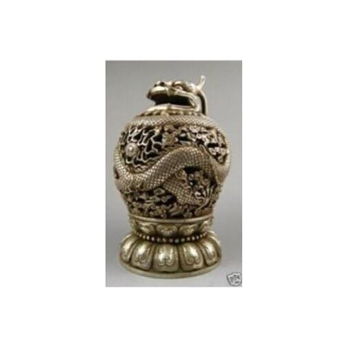 Exquisite Chinese tibet silver dragon incense burner Free shipping A49