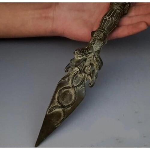 WU CHEN LONG 35 CM Collectible Tibet Old Bronze Carved Vajra Jiang Mochu Sculpture/Antique Dagger/Horse Head Sword Statue R2007