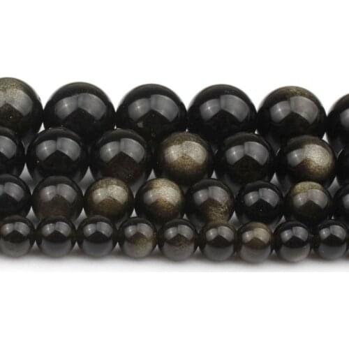 6/8/10/12mm Natural Gold Obsidian Stone Beads Round for Diy Bracelet Accessories Jewellery Making 7.5 Inch