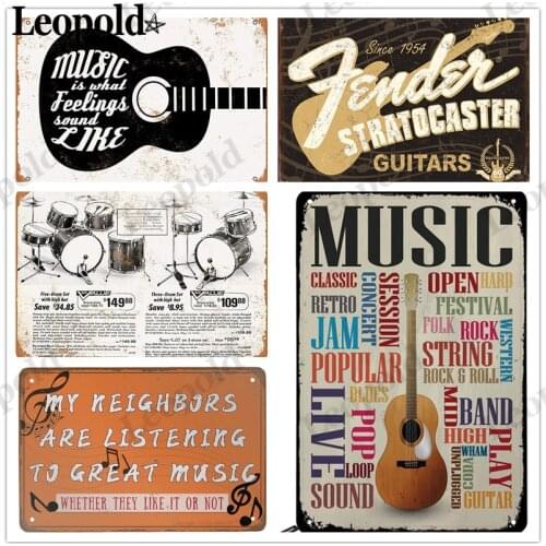 Metal Plate Musical Instrument Guitar Band Retro Tin Label Drum Poster Wall Art Bar Cafe Home Decor Accessories Gift