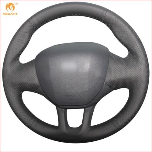 MEWANT Black Genuine Leather Car Steering Wheel Cover for Peugeot 208 2008 Interior Accessories Parts