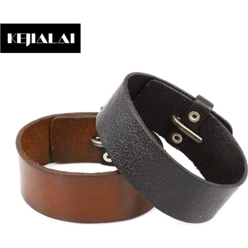 Men Bracelet Punk Style Genuine Leather Bangle Vintage Handmade High Quality Jewelry with Delicate Clasp Best Gift for Lover