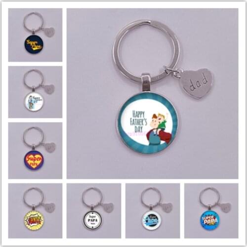 New Fashion Super Dad Keychain Dad Pendant Dome Glass Key Ring My Dad Is A Superhero Keychain Fathers Day Gift
