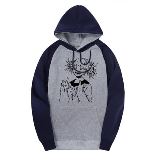 Cartoon Girl Solid Raglan Hooded Sweatshirts Men Casual Pullovers Streetwear Fleece Hoodies Male Punk Outdoor Supoleron Hombre
