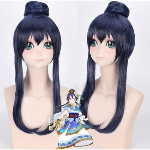 Anime Love Live Tsushima Yoshiko Cosplay Wig Synthetic Hair for Halloween Party LoveLive Tsushima Yoshiko Wigs with a bun
