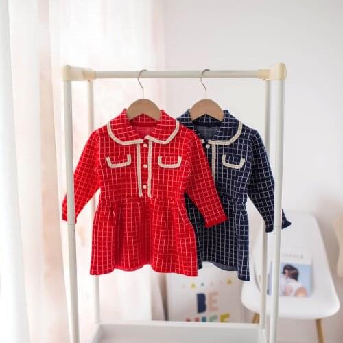 Baby Girls Dresses Winter Autumn Knitted Peter Pan Collar Dress Long Sleeve Woolen Children Kids Toddler Girls Sweater Dress