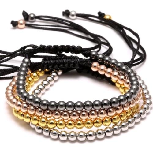 ZAER Handmade 4mm Bead Ball Braided Lace Charm Wrap Rope Beaded Bracelet Bracelet Adjustable Rope Jewelry Men and Women