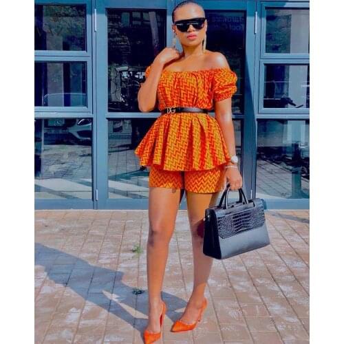 VAZN 2021 Hot Popular Office Lady Chiffon Set Sweet Slash Neck Short Sleeve High Waist Short Pants Women 2 Piece Set