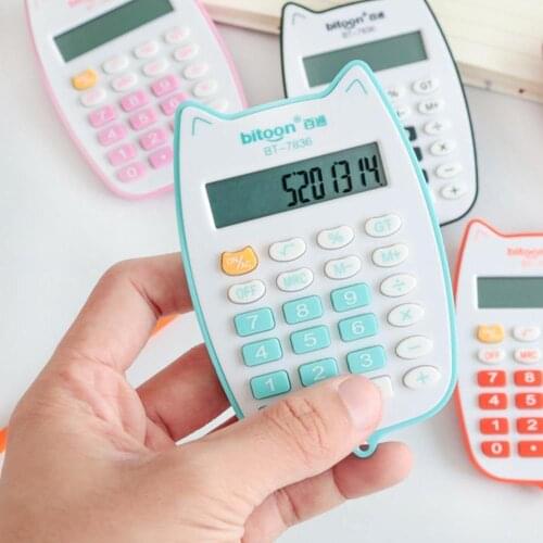 Portable Calculator Cute Cat Handheld Calculator for Students, Battery Power Electronic Calculator with 12-digit LED Display