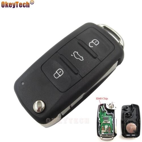 OkeyTech 3 Buttons Remote Flip Car Key for VW Volkswagen Golf Passat Tiguan Polo Jetta 5K0 837 202AD 5K0837202AD 434MHz 48 Chip