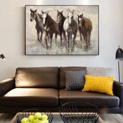 Hand Painted Abstract Oil Painting Wall Art Brown Horse Modern On Canvas For Living Room Picture Minimalist Decorative No Frame